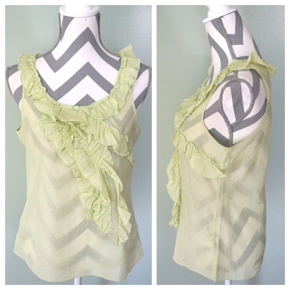 BANANA REPUBLIC Green Silk Blend Ruffle Blouse Top
